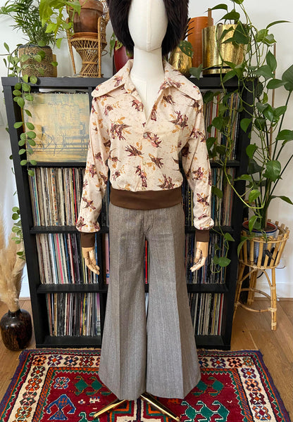 Vintage 1970s Brown Flared Bellbottom Trousers W30