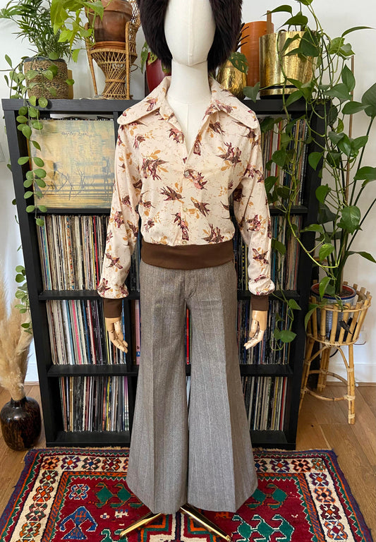Vintage 1970s Brown Flared Bellbottom Trousers W30