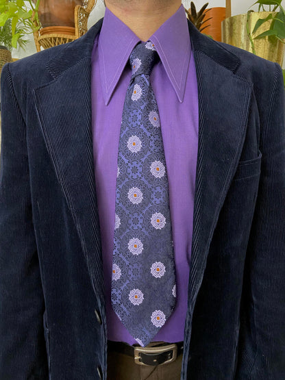Vintage 1970s Woven Pattern Kipper Tie