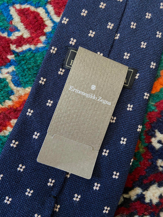 Vintage Ermenegildo Zegna Deadstock Navy Woven Silk Tie