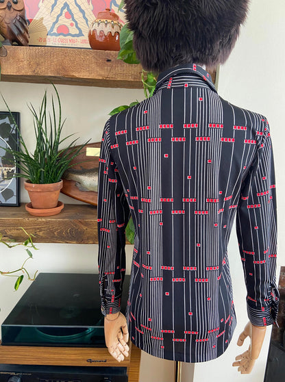 Vintage 1970s Black Geometric Japanese Jersey Shirt