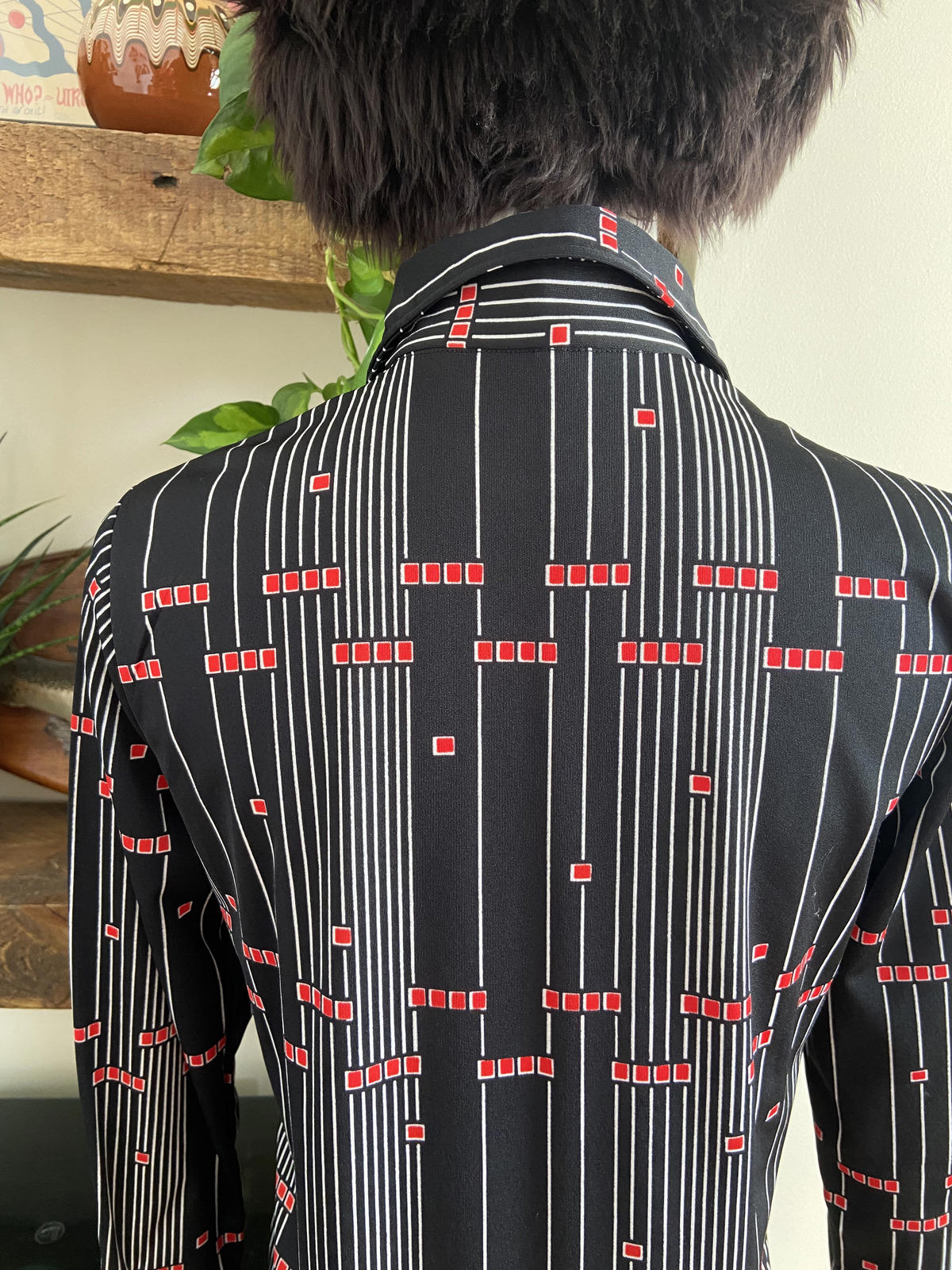 Vintage 1970s Black Geometric Japanese Jersey Shirt
