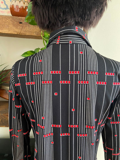 Vintage 1970s Black Geometric Japanese Jersey Shirt