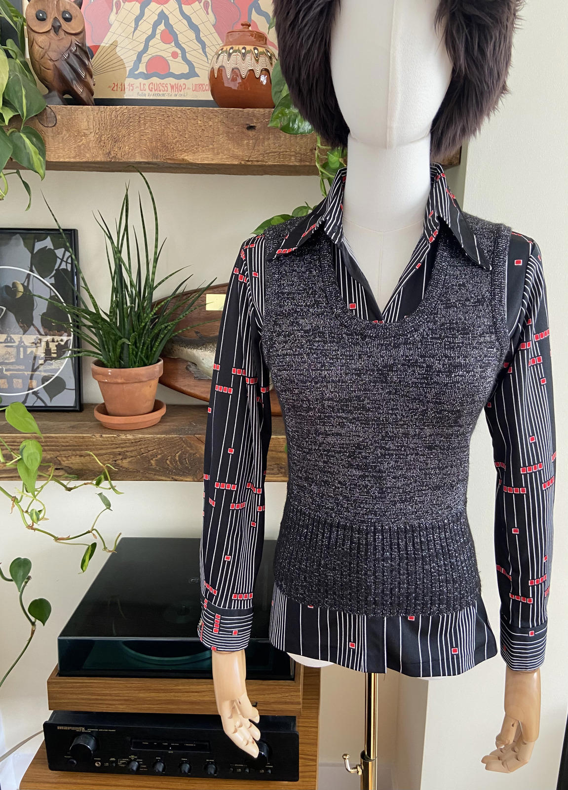 Vintage 1970s Black Silver Lurex Tank Top