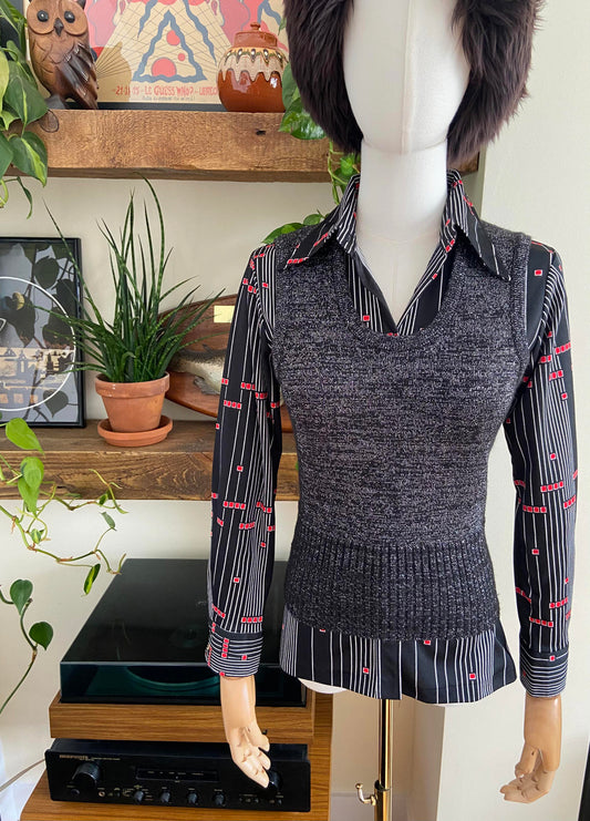 Vintage 1970s Black Silver Lurex Tank Top