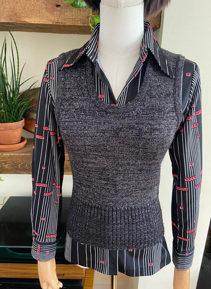 Vintage 1970s Black Silver Lurex Tank Top