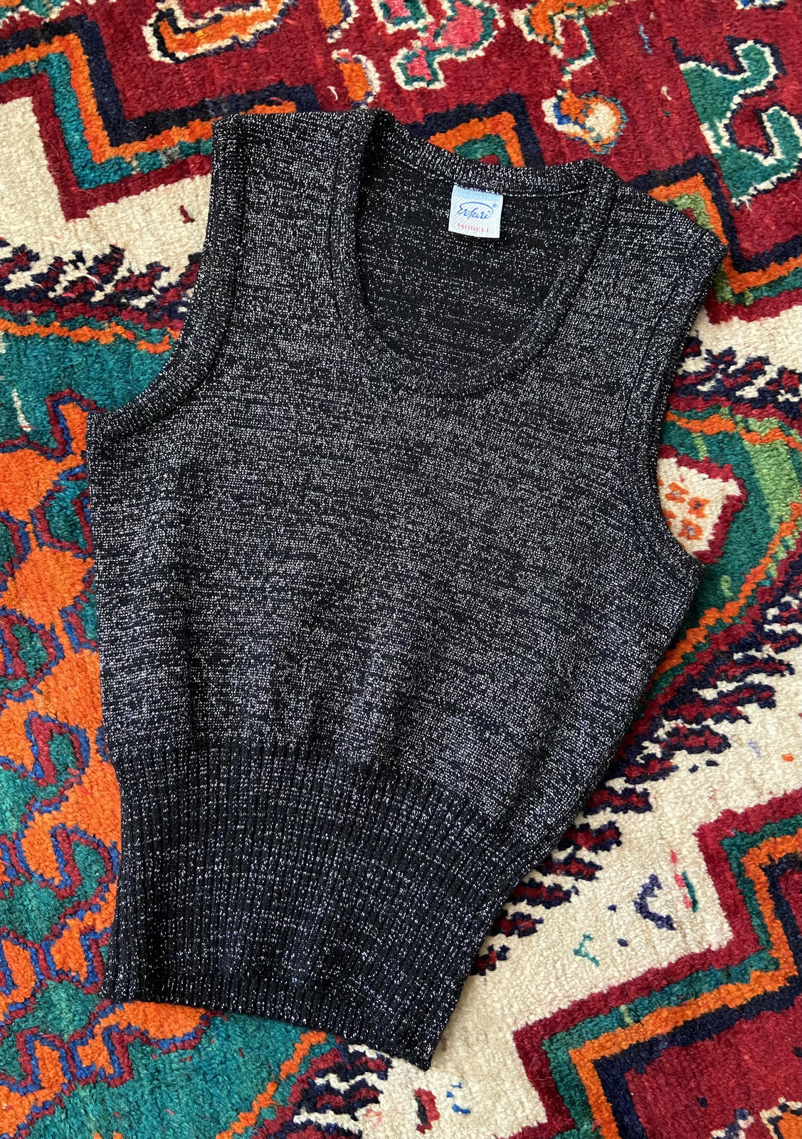 Vintage 1970s Black Silver Lurex Tank Top