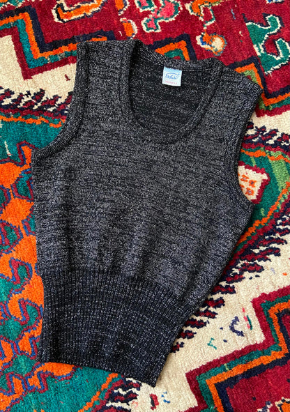 Vintage 1970s Black Silver Lurex Tank Top