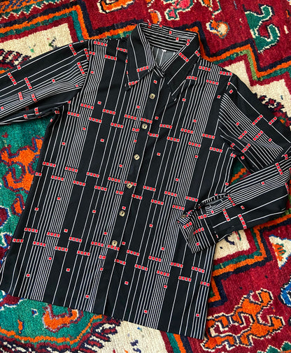 Vintage 1970s Black Geometric Japanese Jersey Shirt