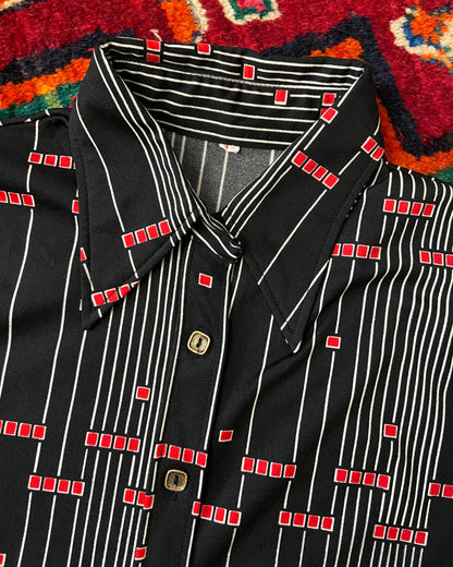 Vintage 1970s Black Geometric Japanese Jersey Shirt