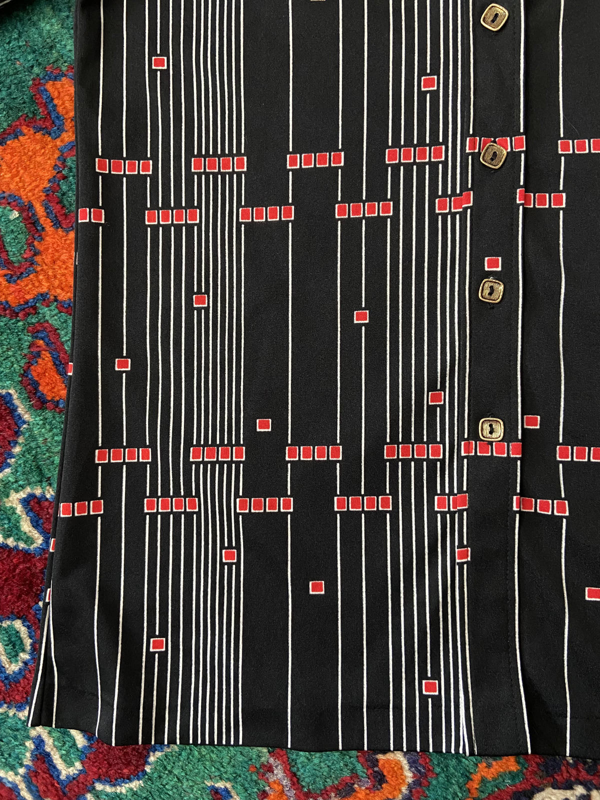 Vintage 1970s Black Geometric Japanese Jersey Shirt