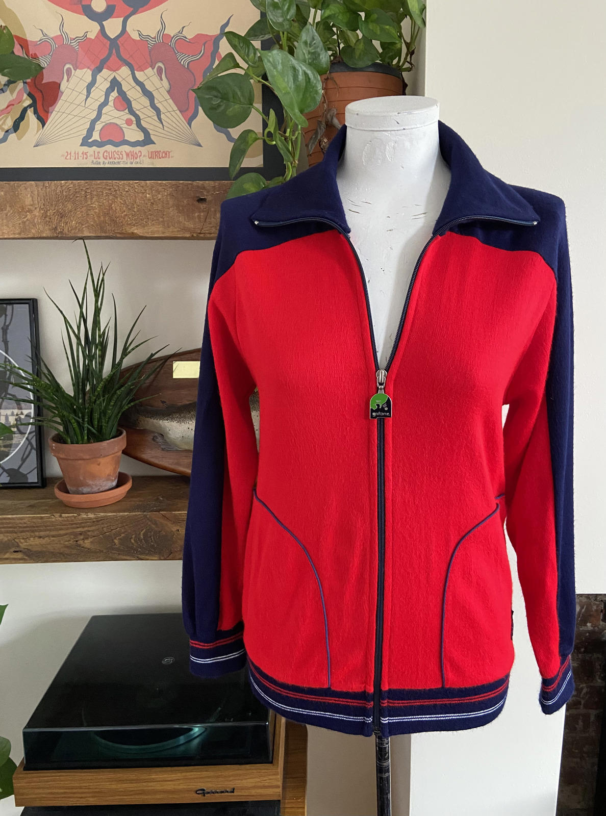 Vintage 1970s Red Navy Track Top