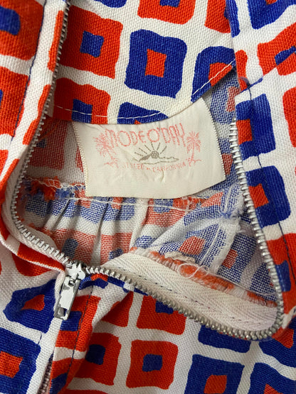 Vintage 1960s Red Blue Zip Up Dress