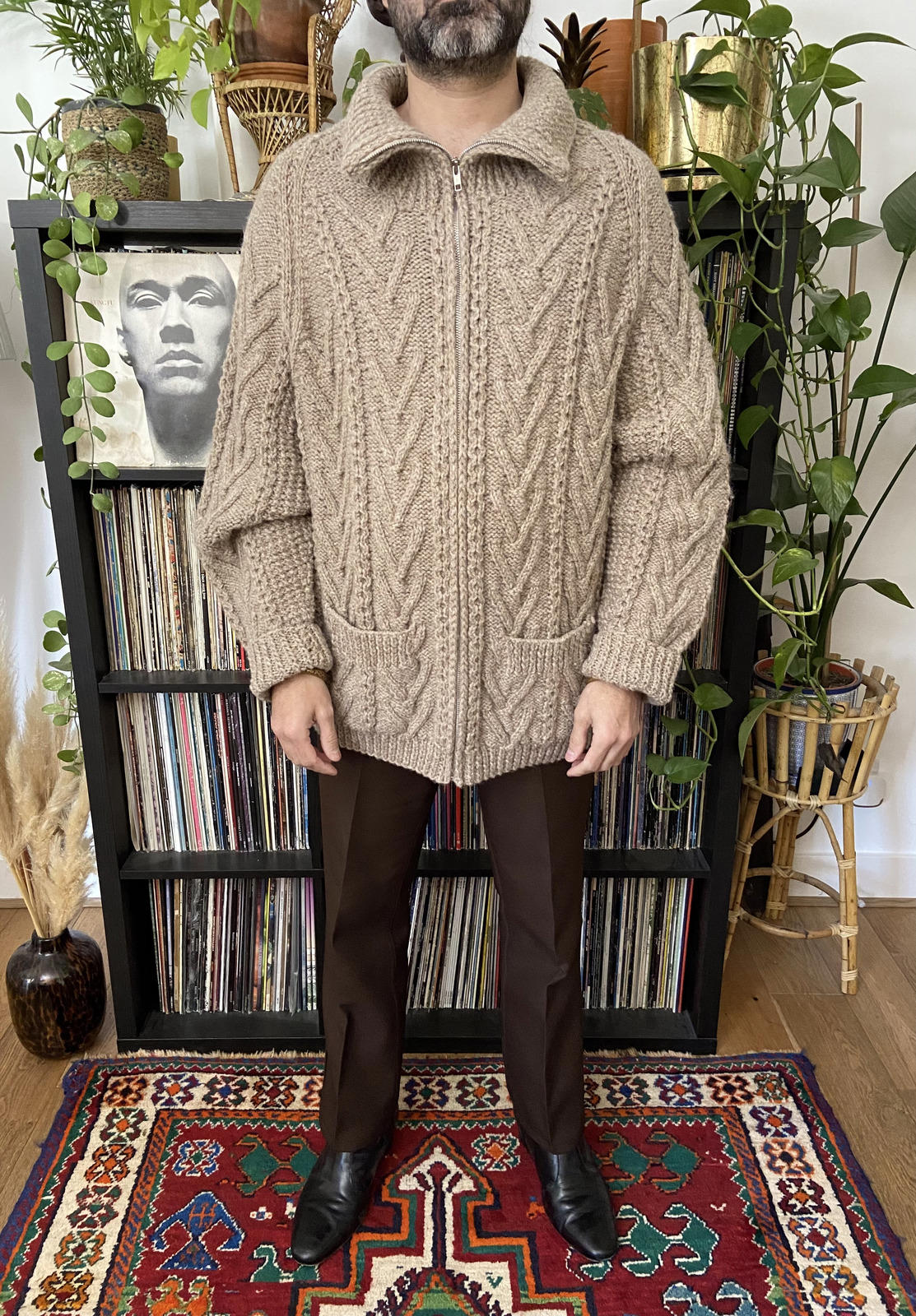 Vintage Beige Irish Cable Knit Cardigan