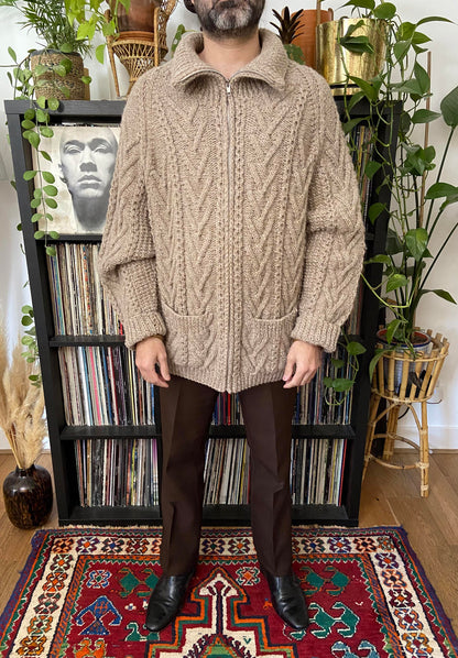 Vintage Beige Irish Cable Knit Cardigan