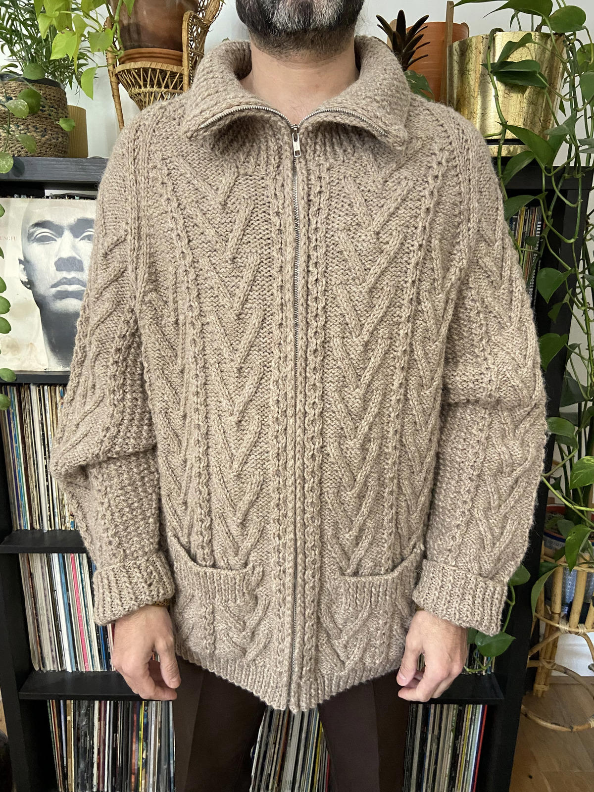 Vintage Beige Irish Cable Knit Cardigan