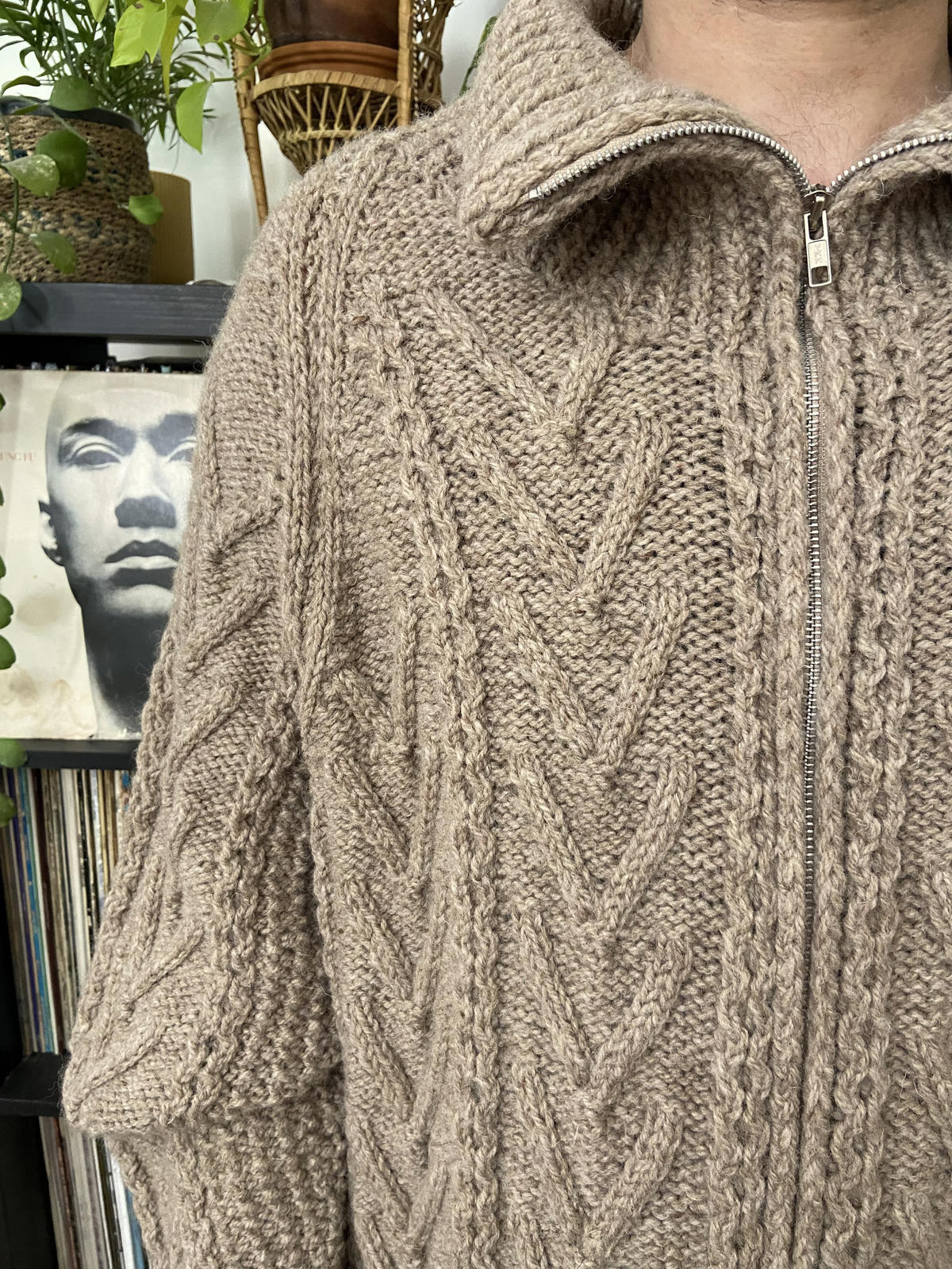 Vintage Beige Irish Cable Knit Cardigan