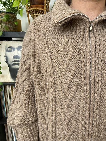 Vintage Beige Irish Cable Knit Cardigan