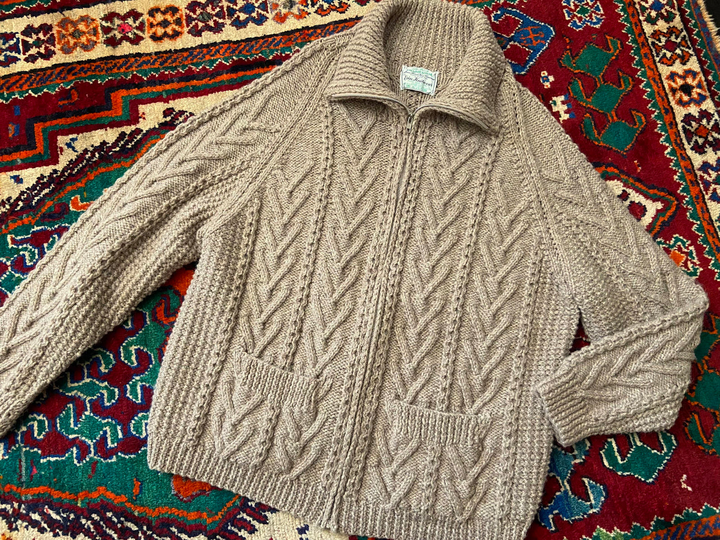 Vintage Beige Irish Cable Knit Cardigan