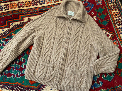 Vintage Beige Irish Cable Knit Cardigan