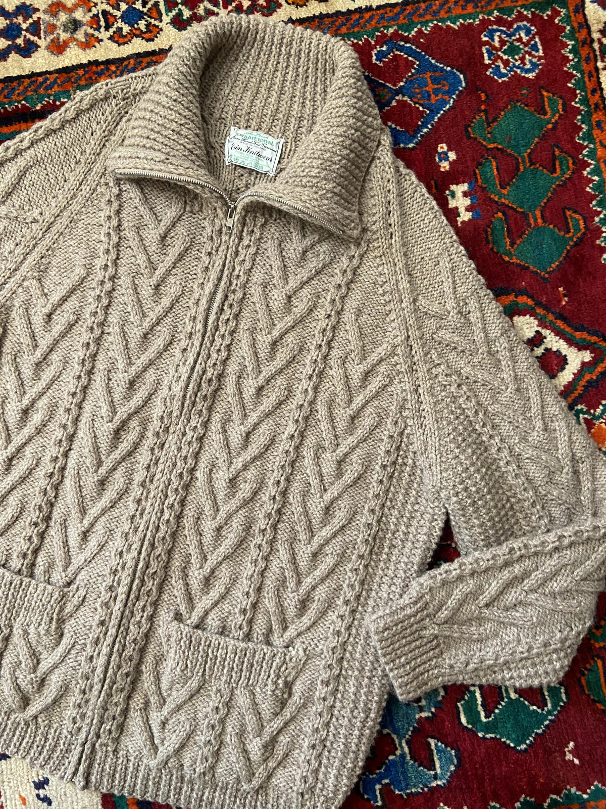Vintage Beige Irish Cable Knit Cardigan