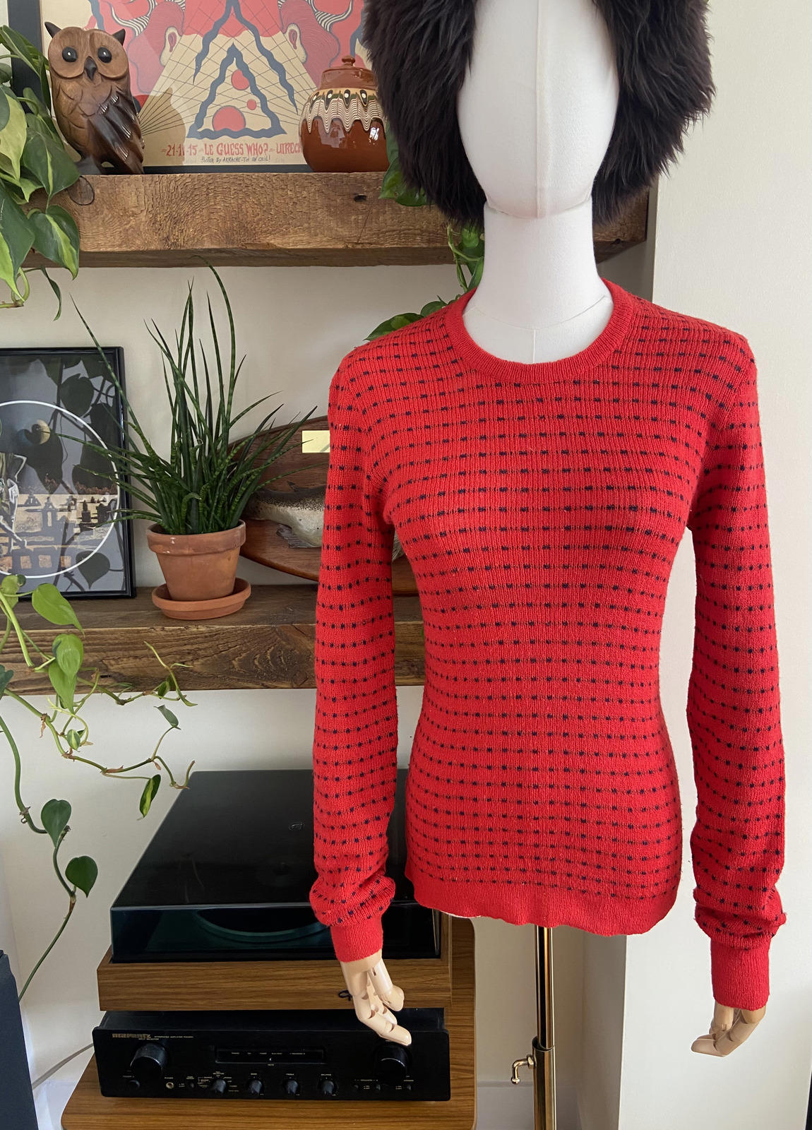 Vintage 1970s Red Navy Long Sleeve Jumper