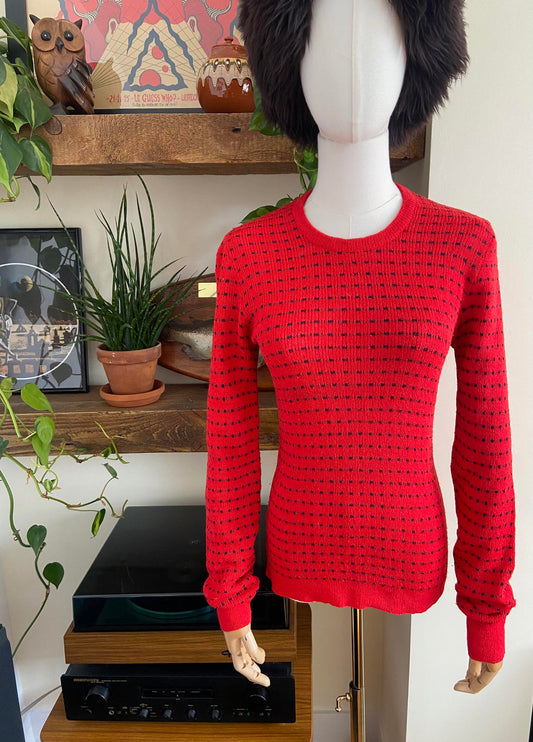 Vintage 1970s Red Navy Long Sleeve Jumper