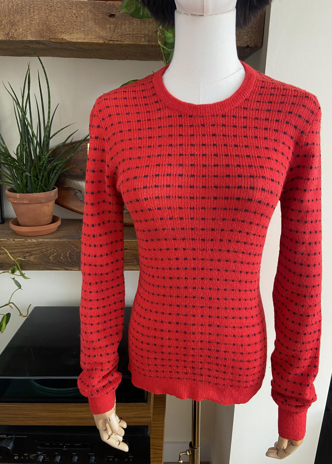 Vintage 1970s Red Navy Long Sleeve Jumper