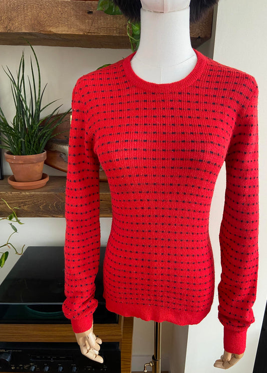 Vintage 1970s Red Navy Long Sleeve Jumper