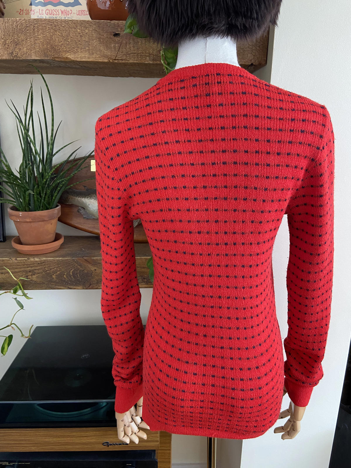 Vintage 1970s Red Navy Long Sleeve Jumper