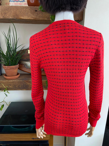 Vintage 1970s Red Navy Long Sleeve Jumper