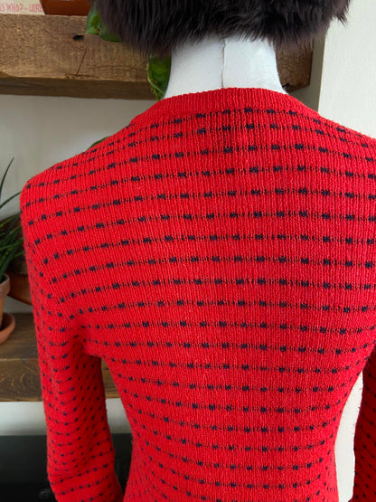 Vintage 1970s Red Navy Long Sleeve Jumper