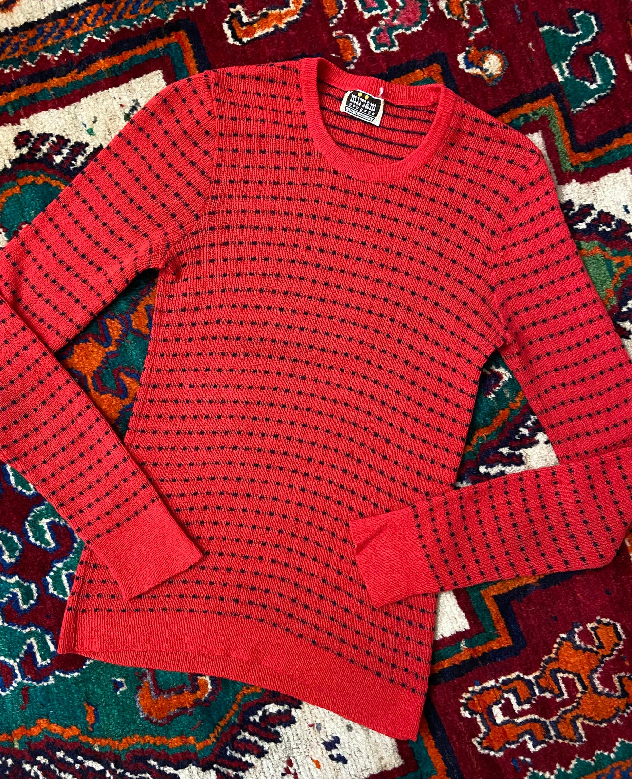 Vintage 1970s Red Navy Long Sleeve Jumper