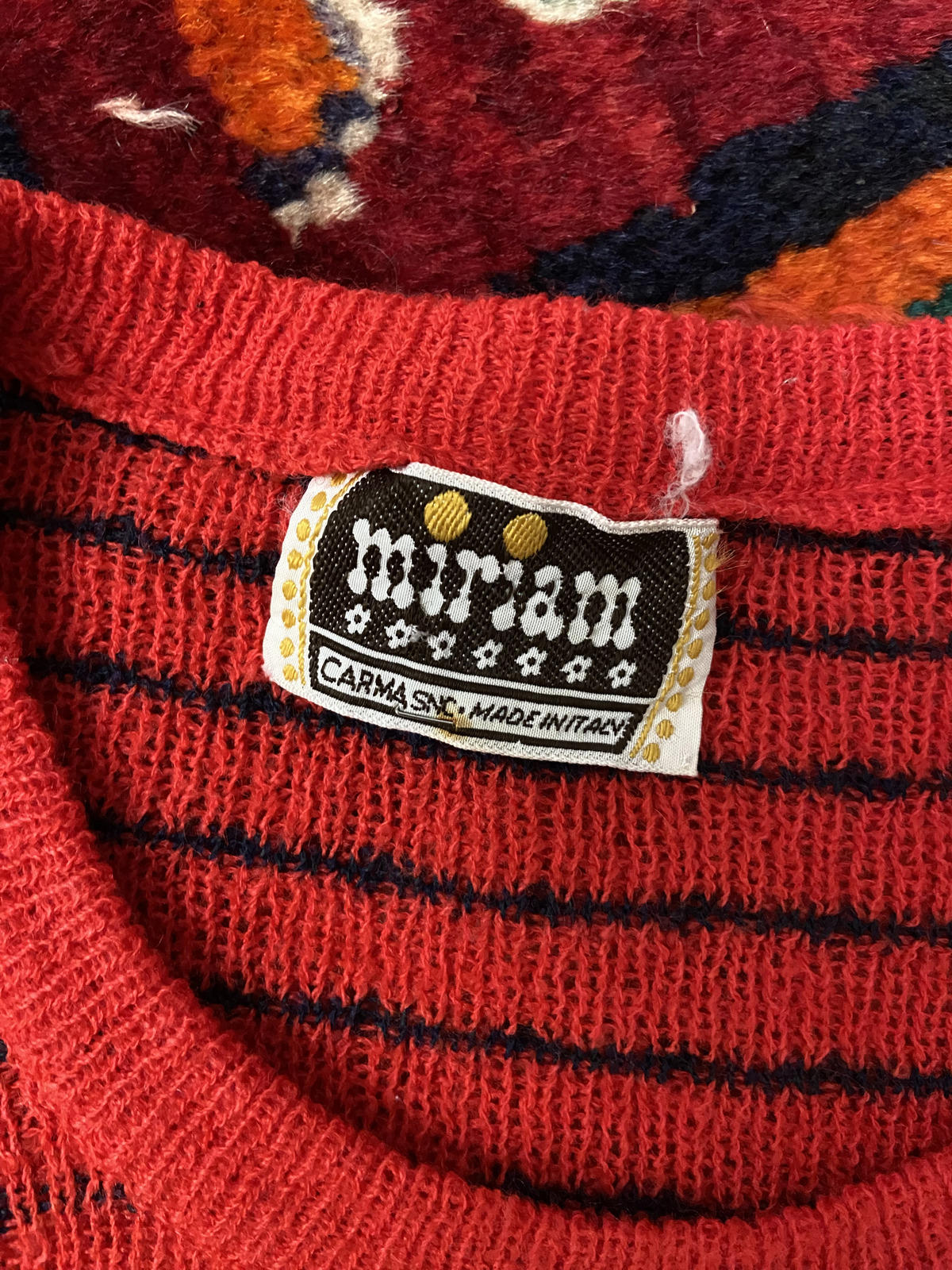Vintage 1970s Red Navy Long Sleeve Jumper