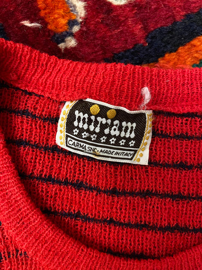 Vintage 1970s Red Navy Long Sleeve Jumper