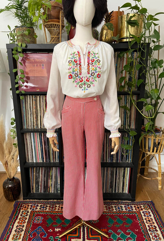 Vintage 1970s Red White Striped Flared Trousers W28