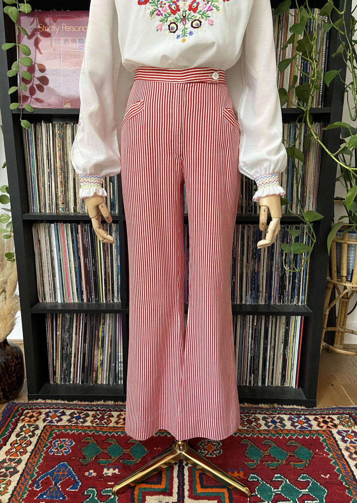Vintage 1970s Red White Striped Flared Trousers W28