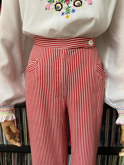 Vintage 1970s Red White Striped Flared Trousers W28