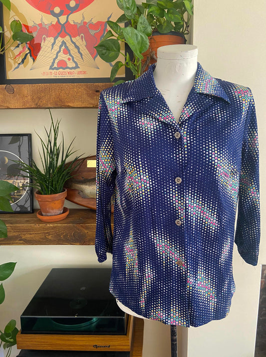 Vintage 1970s Navy Print Jersey Shirt