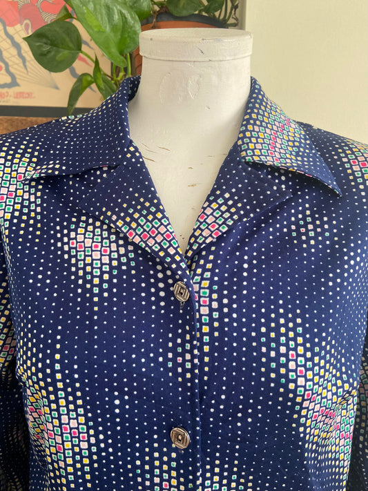Vintage 1970s Navy Print Jersey Shirt