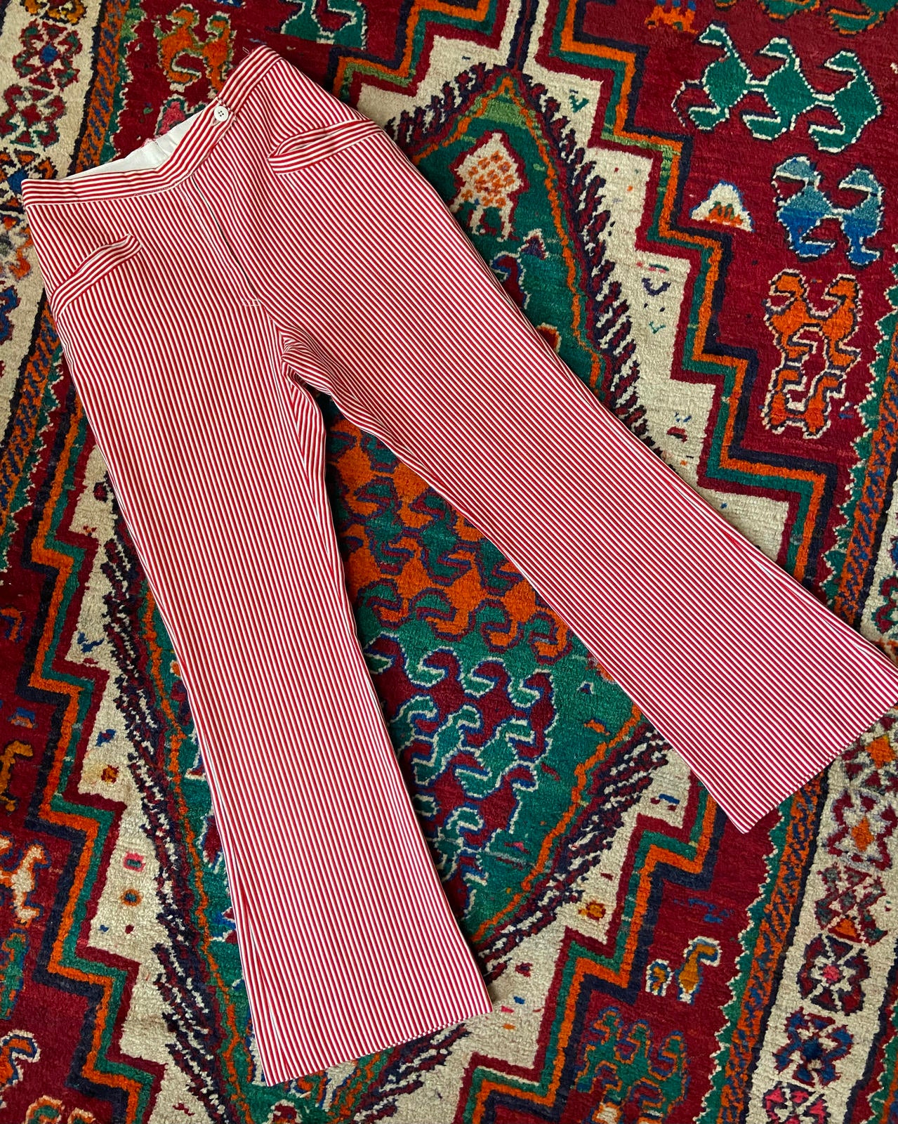 Vintage 1970s Red White Striped Flared Trousers W28