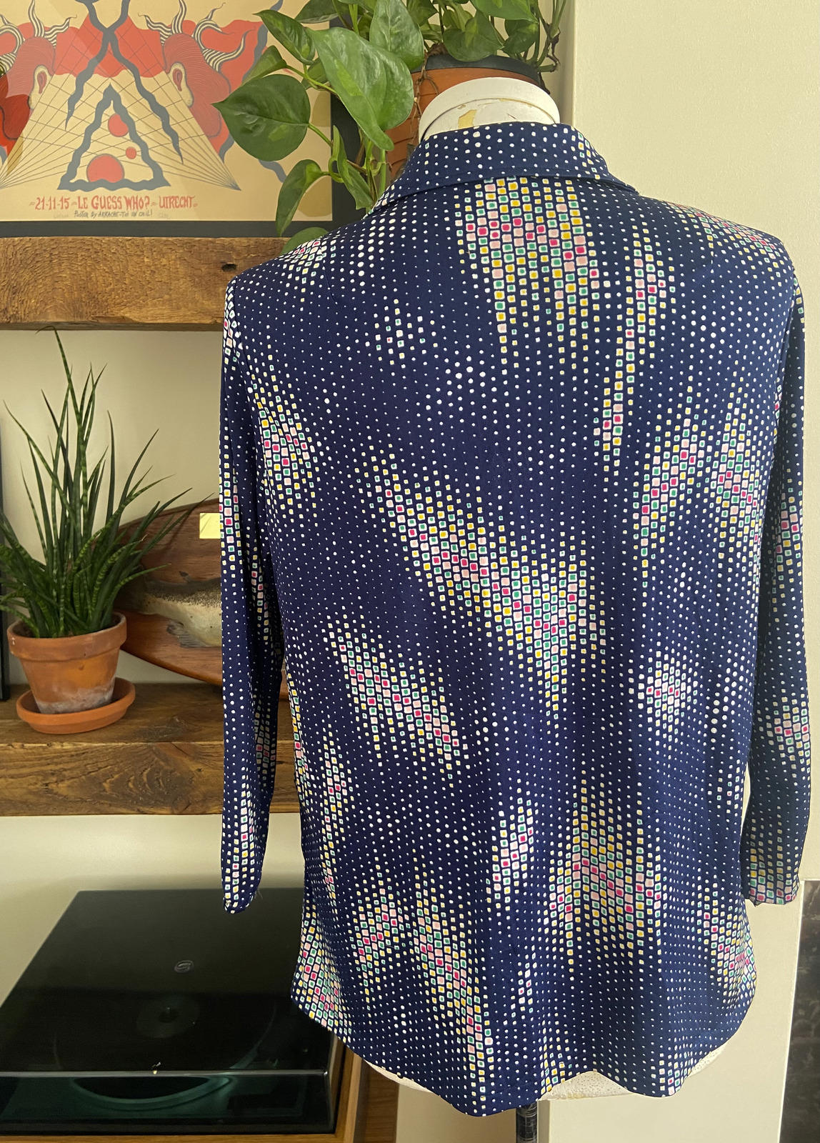 Vintage 1970s Navy Print Jersey Shirt