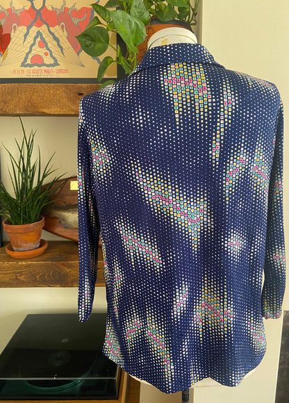 Vintage 1970s Navy Print Jersey Shirt
