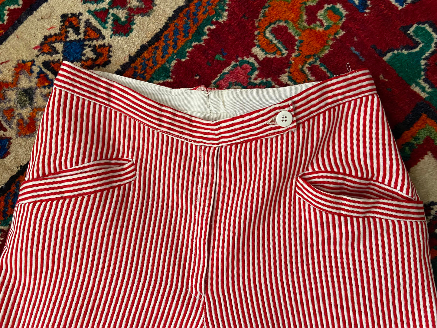 Vintage 1970s Red White Striped Flared Trousers W28