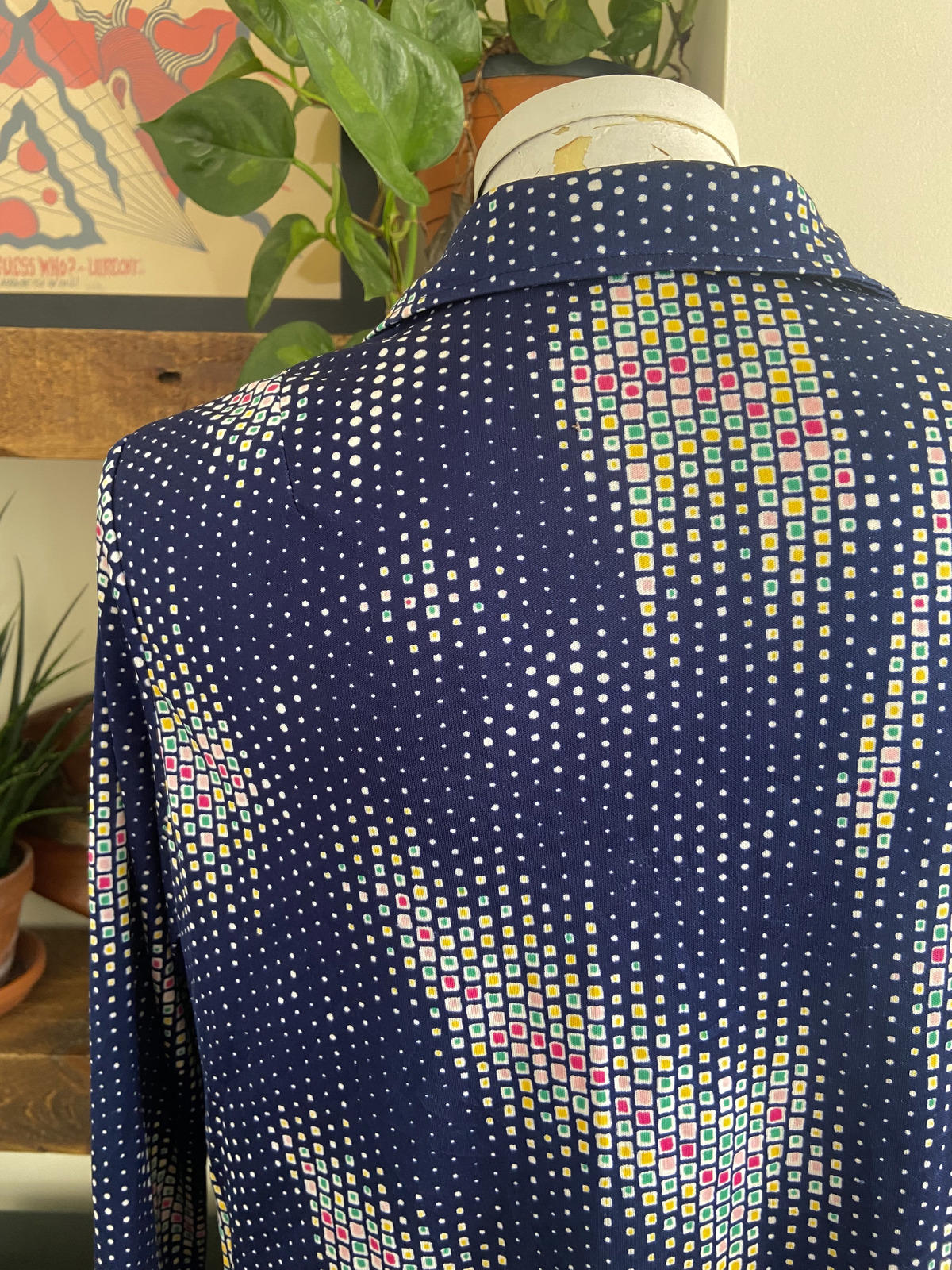 Vintage 1970s Navy Print Jersey Shirt