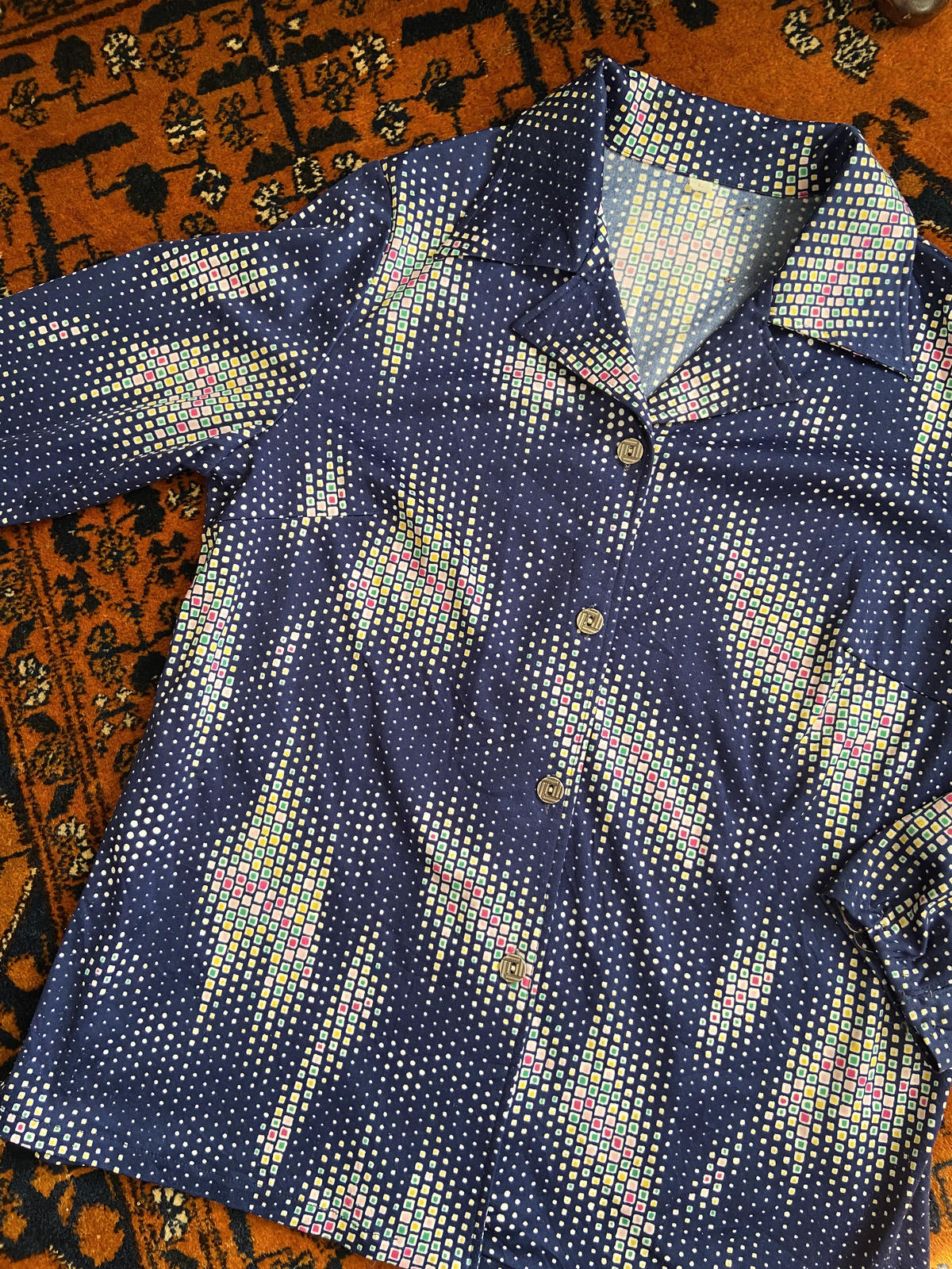 Vintage 1970s Navy Print Jersey Shirt