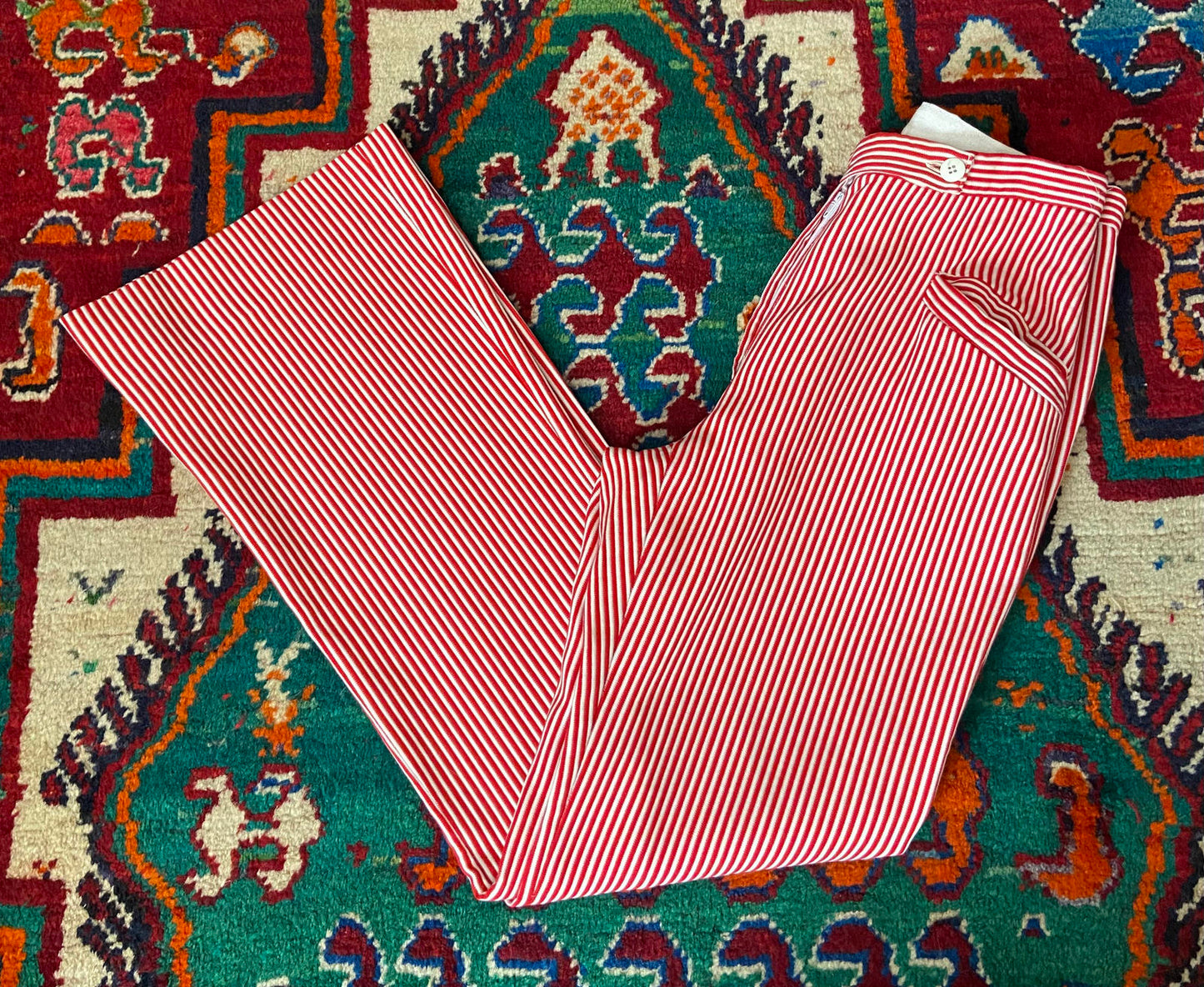 Vintage 1970s Red White Striped Flared Trousers W28