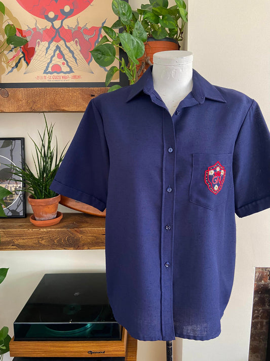 Vintage Navy Embroidered Emblem Shirt
