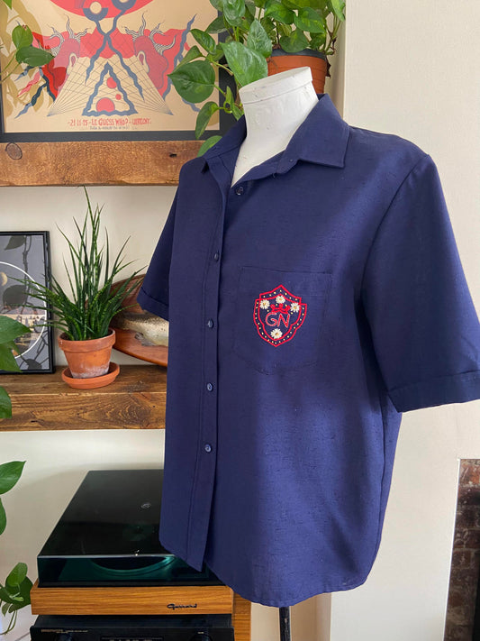Vintage Navy Embroidered Emblem Shirt