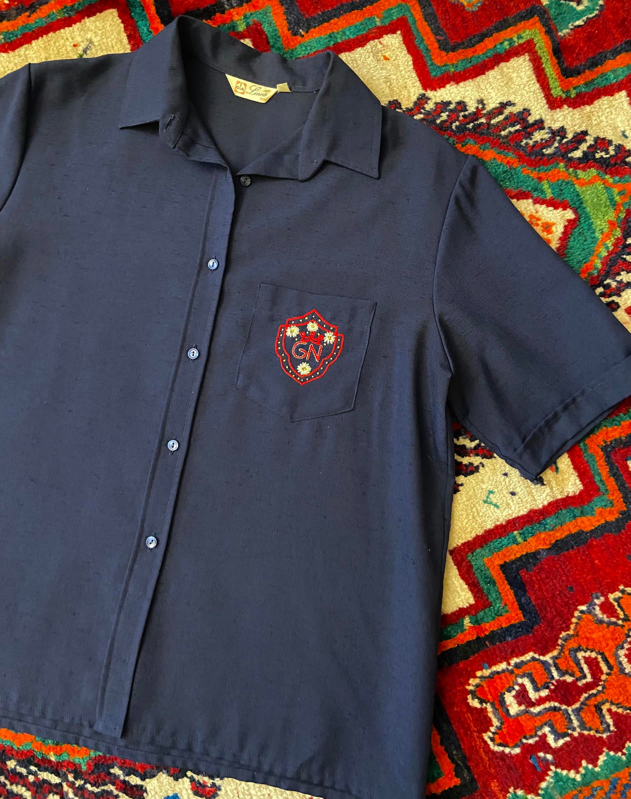 Vintage Navy Embroidered Emblem Shirt